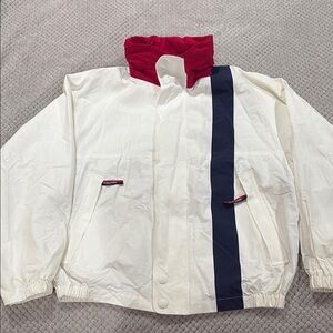 Classic Nautica White Jacket with Red Collar and Navy Stripe